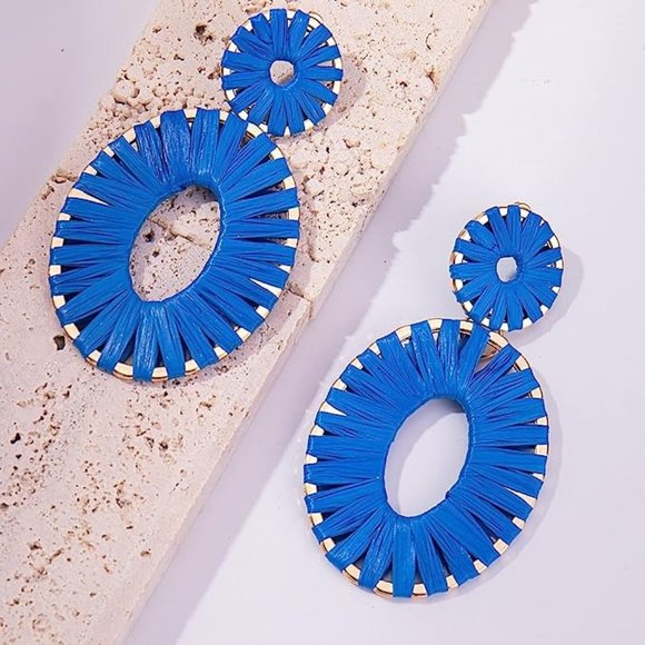 Statement Raffia Earrings Boho Drop Dangle Earrings for Women Handmade F… - Picture 7 of 12